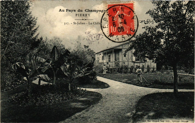 Carte postale ancienne Au Pays du Champagne-Pierry Saint-Julien-Le Chalet à Pierry