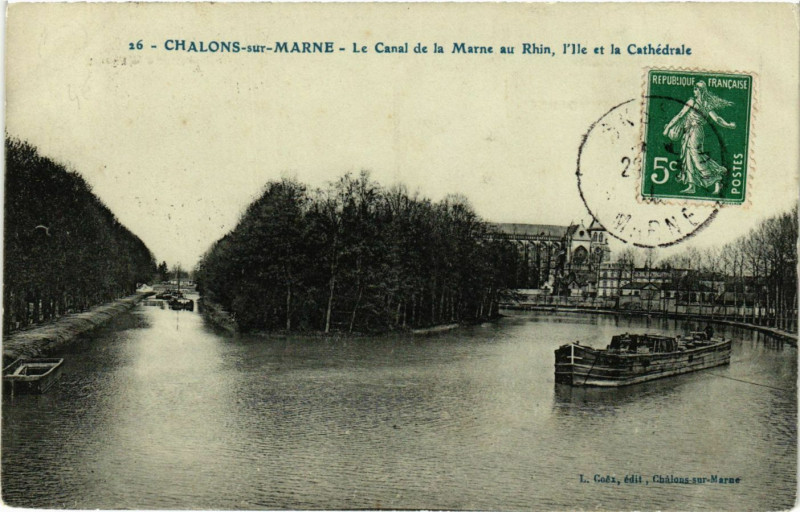 Carte postale ancienne Chalons sur Marne - Le Canal de la Marne