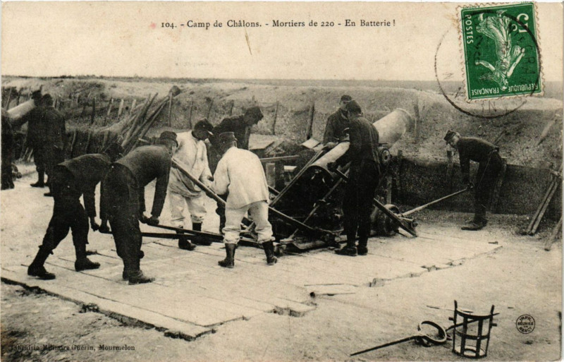 Carte postale ancienne Camp de Chalons - Mortiers de 220
