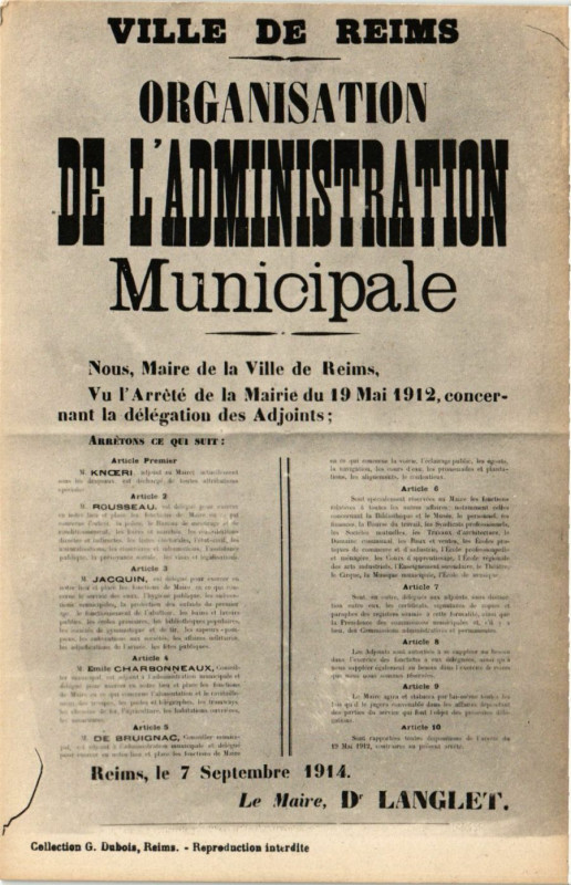 Carte postale ancienne Ville de Reims Organisation de l'Administration Municipale à Reims