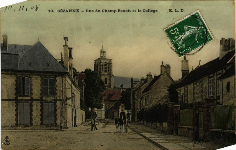 Carte postale ancienne Sezanne-Rue du Champ-Benoit et le College à Sézanne