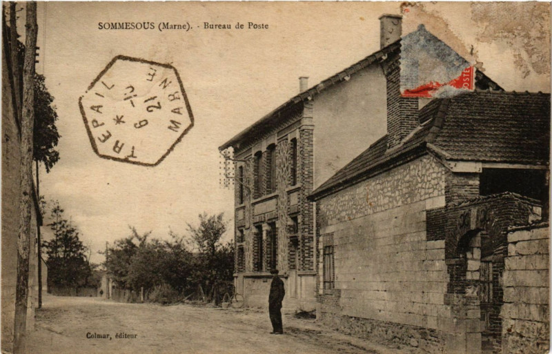 Carte postale ancienne Sommesous-Bureau de Poste à Sommesous