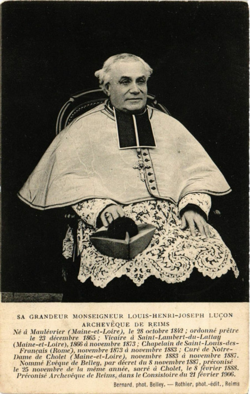 Carte postale ancienne Grandeur Monseigneur Louis-Henri-Joseph Lucon Archeveque de Reims à Reims