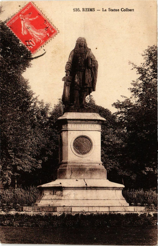 Carte postale ancienne Reims-La Statue Colbert à Reims