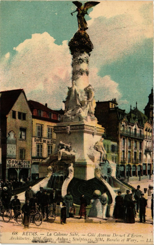 Carte postale ancienne Reims-La Colonne Sube Cote Avenue Drouet d'Erlon à Reims
