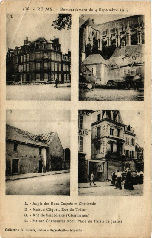 Carte postale ancienne Reims-Bombardement du 4 Septembre 1914 à Reims