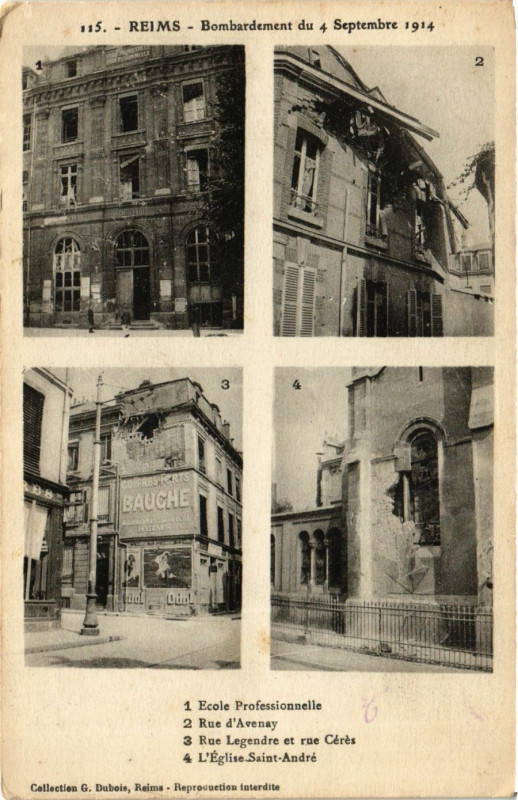 Carte postale ancienne Reims-Bombardement du 4 Septembre 1914 à Reims