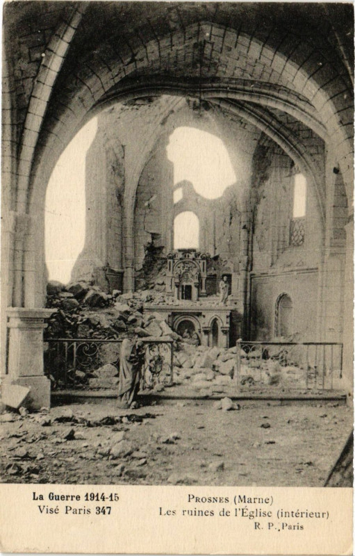 Carte postale ancienne Prosnes Marne. Les Ruines de l'Eglise à Prosnes