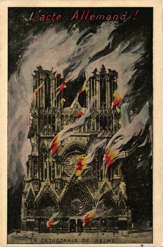 Carte postale ancienne L'acte Allemand. La Cathédrale de Reims à Reims