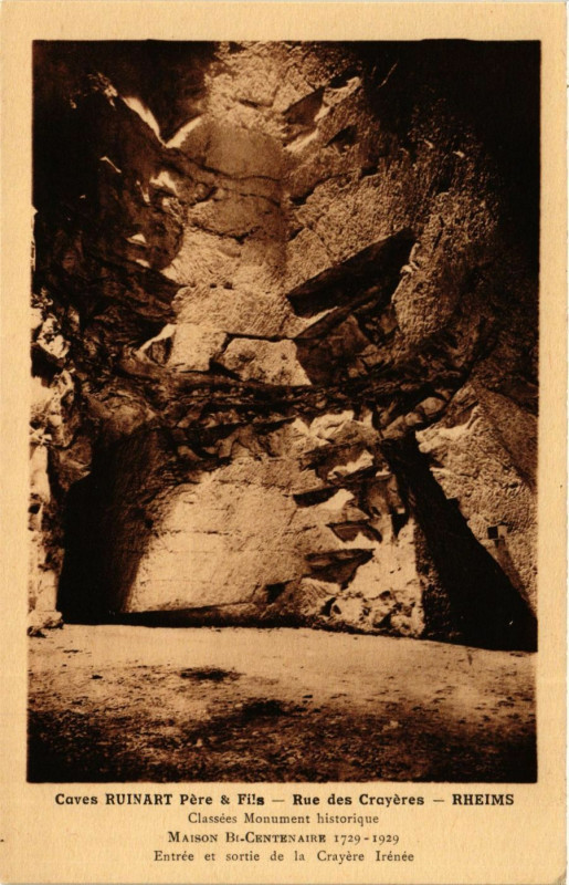 Carte postale ancienne Entrée et sortie de la Crayere Irenée Rheims