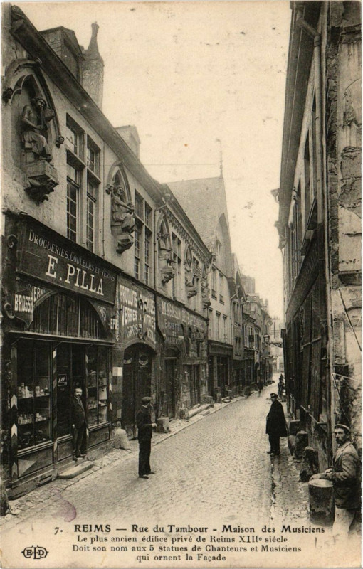 Carte postale ancienne Reims - Rue du Tambour à Reims