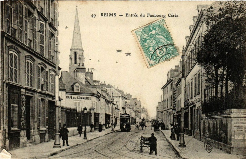 Carte postale ancienne Reims - Entree du Faubourg Ceres à Reims
