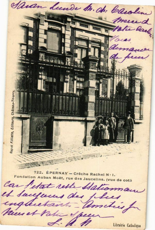 Carte postale ancienne Epernay Creche Rachel N.1 Fondation Auban Moet rue des Jacquelins à Épernay