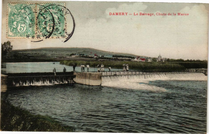Carte postale ancienne Damery - Le Barrage Chute de la Marne à Damery
