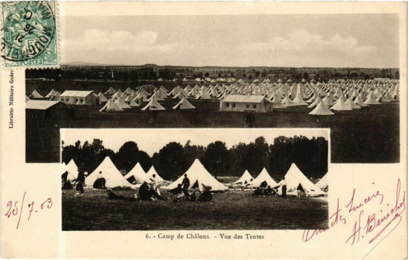 Carte postale ancienne Camp de Chalons - Vue des Tentes
