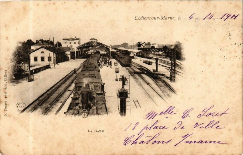 Carte postale ancienne Chalons-sur-Marne le 4..10..1901 - La Gare