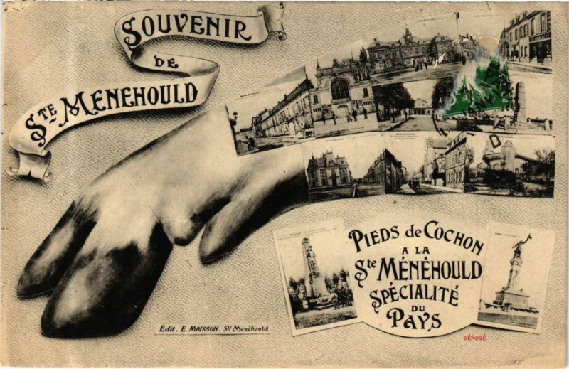 Carte postale ancienne Souvenir de Sainte-Menehould-Pieds de Cochon a Menehould Specialite à Sainte-Menehould
