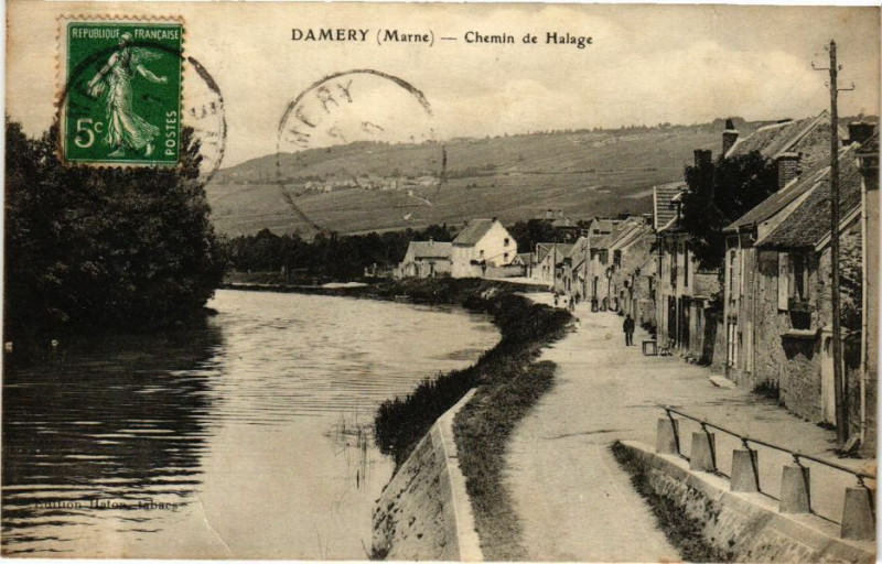 Carte postale ancienne Damery (Marne) - Chemin de Halage à Damery