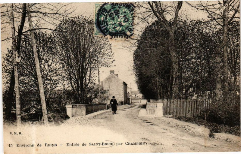 Carte postale ancienne Env. de Reims - Entrée de Saint-Brice par Champigny à Reims