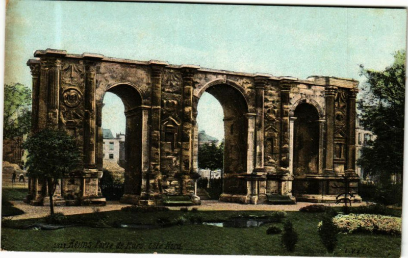 Carte postale ancienne Ed. Aqua 1037 Reims Porte de Mars. Cote Nord à Reims