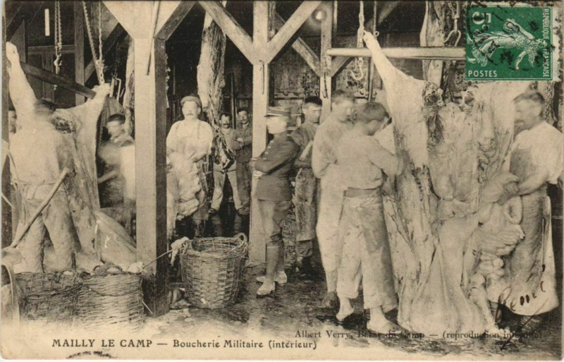 Carte postale ancienne Mailly-le-Camp Boucherie Militaire à Mailly-le-Camp