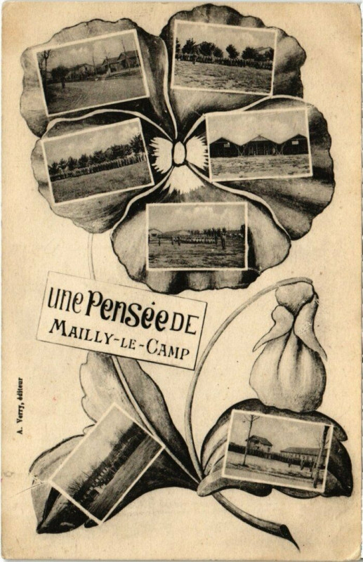 Carte postale ancienne Camp-de-Mailly - Une pensée fleur collage