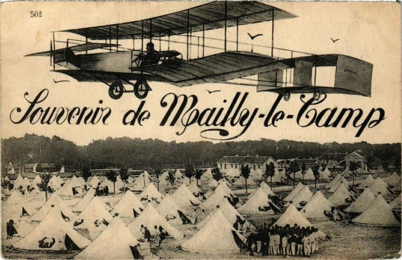 Carte postale ancienne Camp-de-Mailly - Souvenir aéroplan