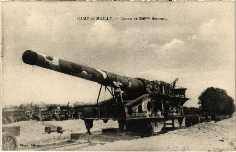 Carte postale ancienne Camp-de-Mailly - Canon de 340mm Berceau