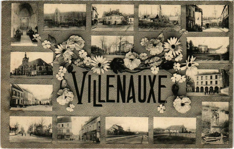 Carte postale ancienne Villenauxe - Collage fleurs