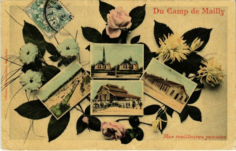 Carte postale ancienne Camp-de-Mailly - Fleurs collage
