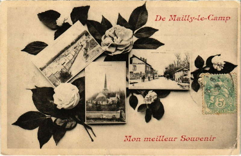 Carte postale ancienne Camp-de-Mailly - Fleurs collage