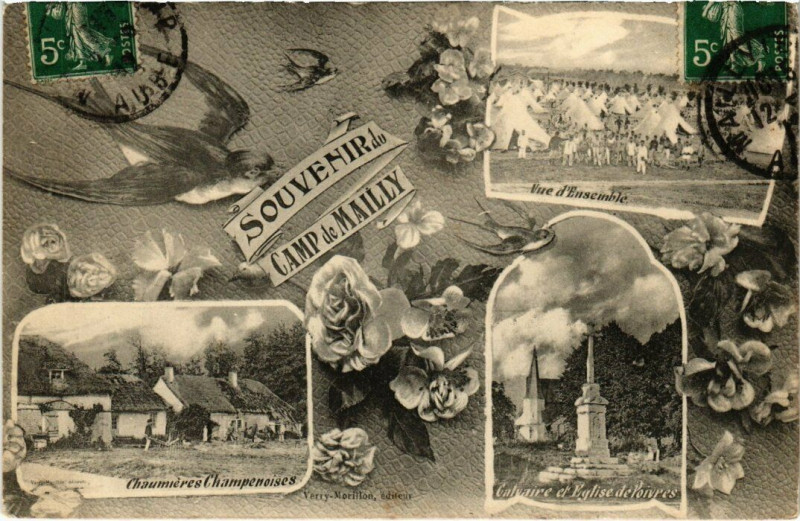 Carte postale ancienne Camp-de-Mailly - Souvenir fleurs collage