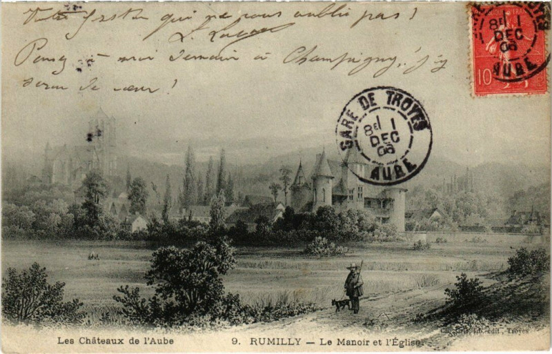 Carte postale ancienne Rumilly - Le Manoir et l'Eglise