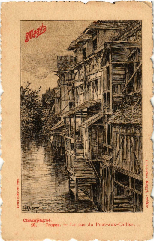 Carte postale ancienne Troyes- La Rue du Pont aux Cailles France à Troyes