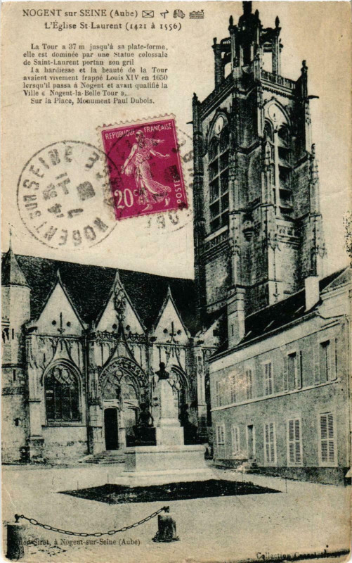 Carte postale ancienne Nogent sur Seine- Eglise Saint Laurent France à Nogent-sur-Seine