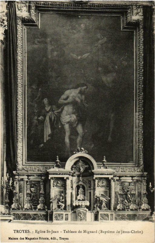 Carte postale ancienne Troyes- Eglise Saint Jean , Tableau de Mignard France à Troyes