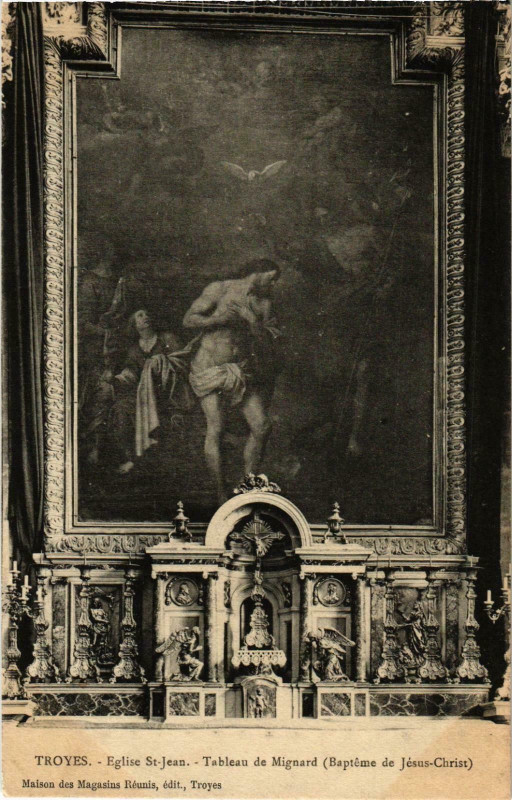 Carte postale ancienne Troyes- Eglise Saint Jean , Tableau de Mignard France à Troyes