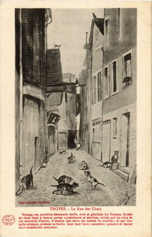 Carte postale ancienne Troyes- La Rue des Chats France à Troyes