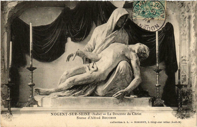 Carte postale ancienne Nogent sur Seine- Statue d'Alfred Boucher France à Nogent-sur-Seine