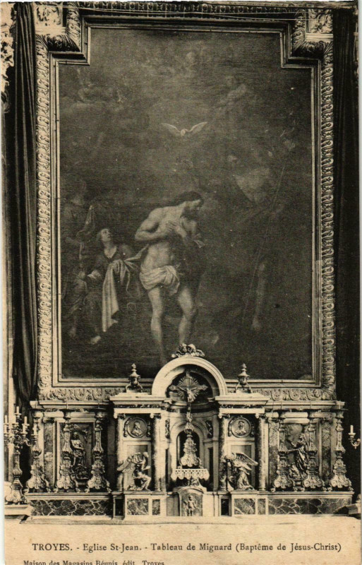 Carte postale ancienne Troyes- Eglise Saint Jean , Tableau de Mignard France à Troyes