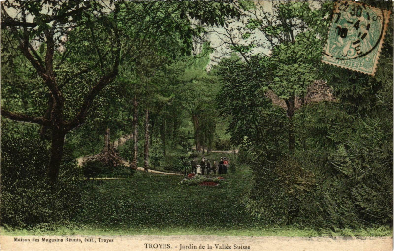 Carte postale ancienne Troyes- Jardin de la Vallee Suisse France à Troyes