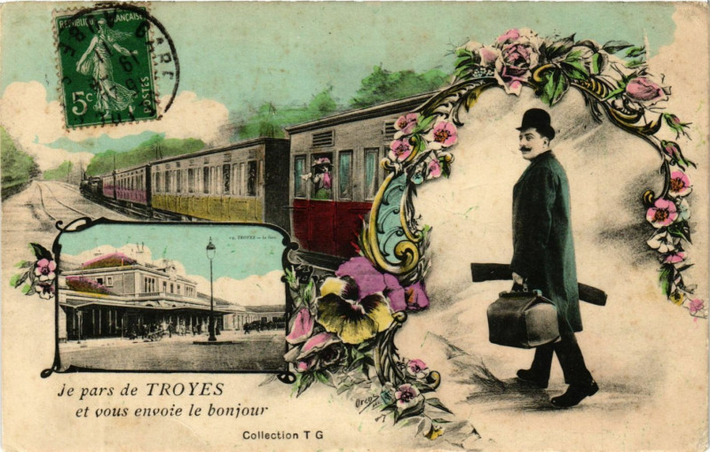 Carte postale ancienne Je pars de Troyes et vous envoie le bonjour à Troyes