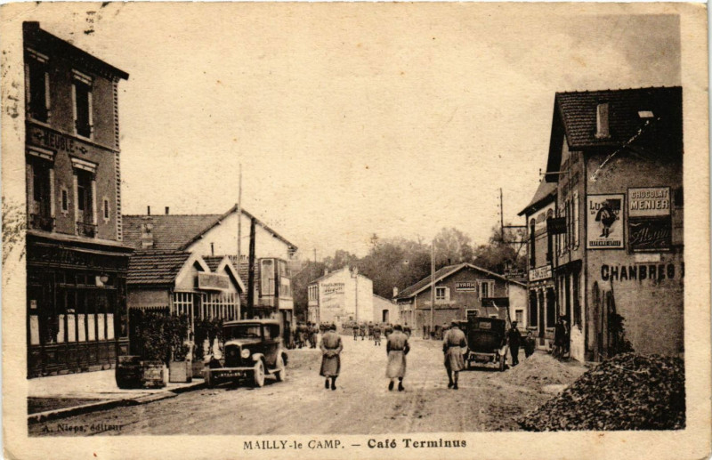 Carte postale ancienne Mailly-le-Camp - Café Terminus à Mailly-le-Camp