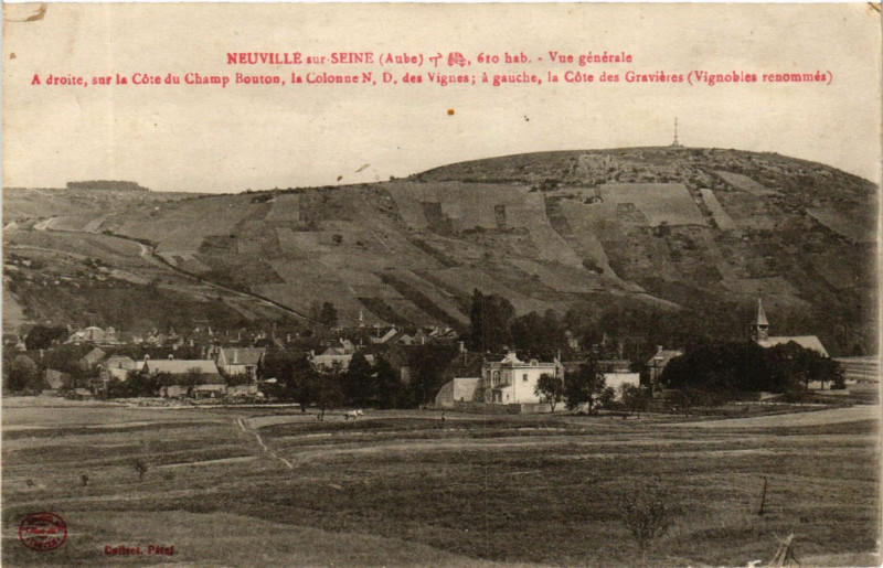 Carte postale ancienne Neuville sur Seine - Vue générale - A droite sur la Cote à Neuville-sur-Seine