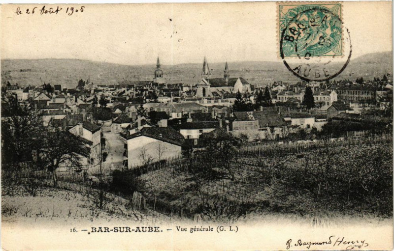 Carte postale ancienne Bar-sur-Aube - Vue générale à Bar-sur-Aube