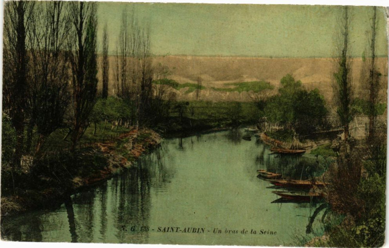 Carte postale ancienne Saint-Aubin - Un bras de la Seine à Saint-Aubin