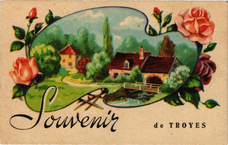Carte postale ancienne Troyes - Souvenir, fleurs à Troyes