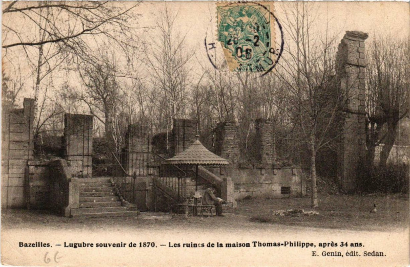 Carte postale ancienne Bazeilles Les ruines de la maison Thomas Philippe à Bazeilles