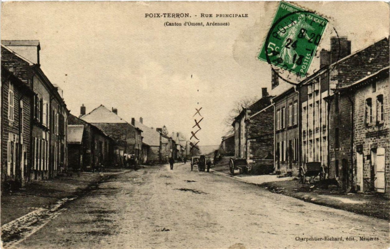 Carte postale ancienne Poix-Terron Rue Principale à Poix-Terron