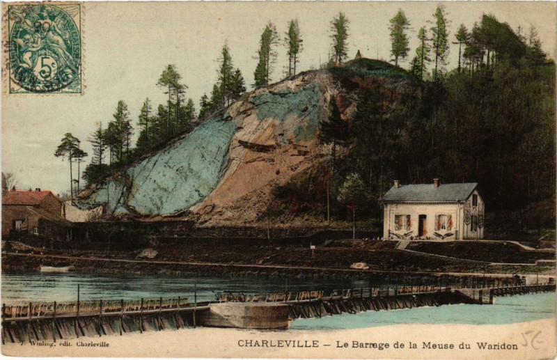 Carte postale ancienne Charleville Le Barrage de la Meuse du Waridon